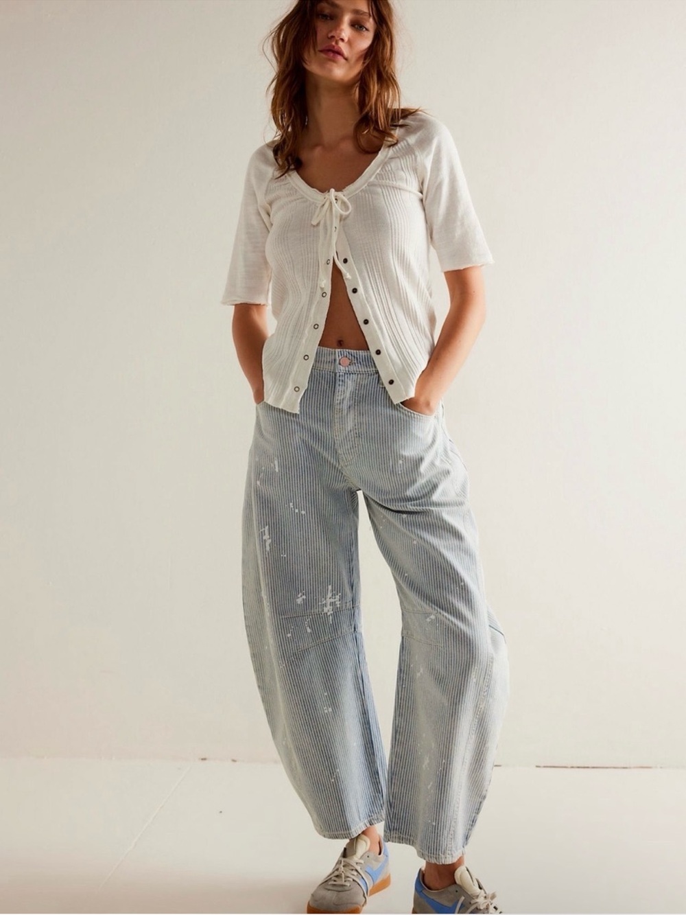 Free people Stripe good luck barrel Jeans